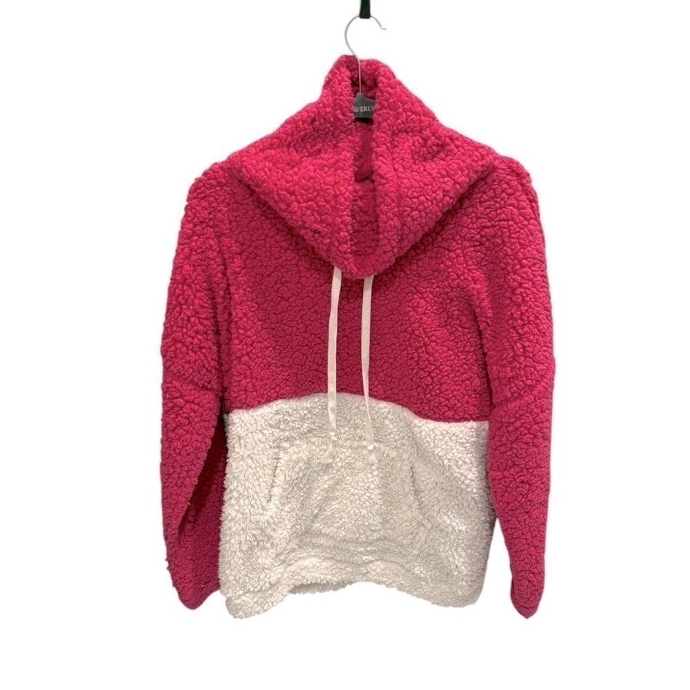 Fantastic Fawn Sherpa Cowl Neck Sweatshirt Pink Cream Cozy Y2K Soft Girl Lounge